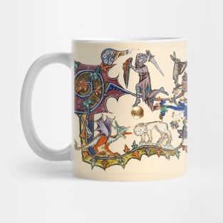 WEIRD BESTIARY,MEDIEVAL KNIGHT FIGHTING SNAIL,DRAGON AND LION Mug